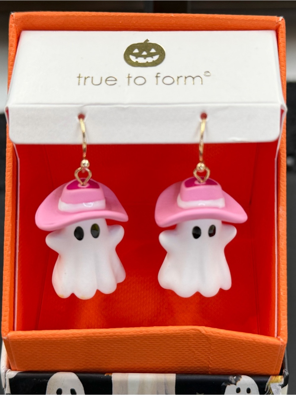 true to form pink ghost cowboy hat dangle earrings halloween nwt